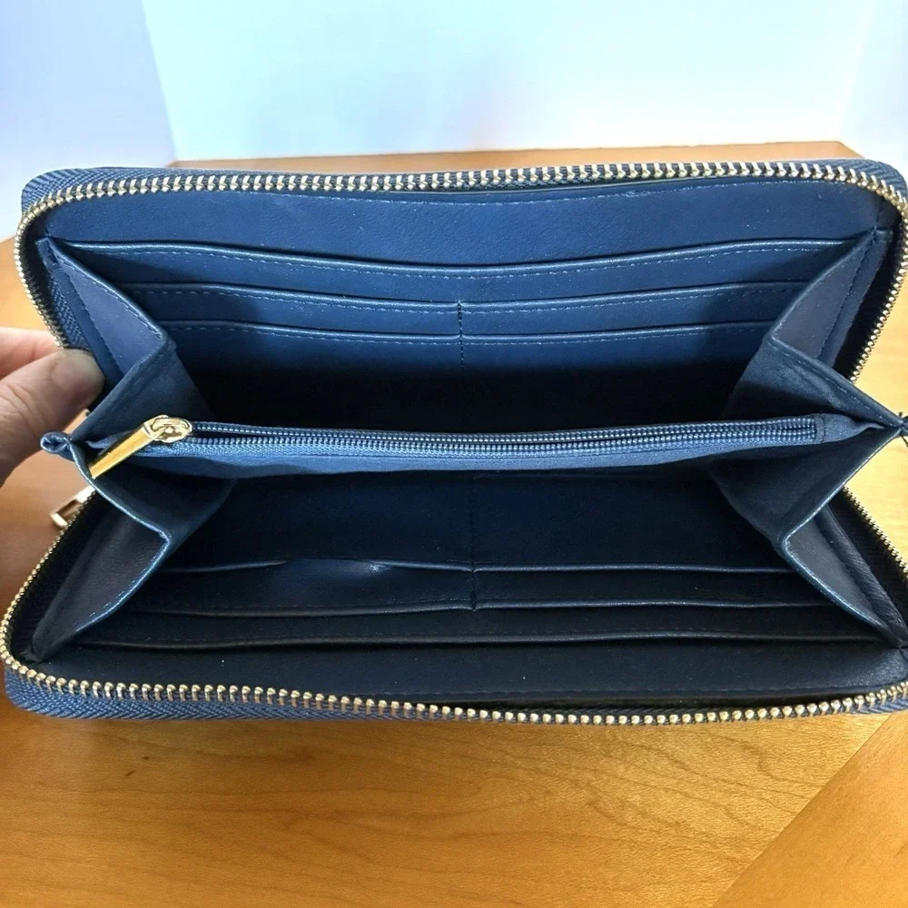 Blue/Teal Zip Around Wallet Gold Padlock‎ Accent Accordion Organizer Clutch Coin